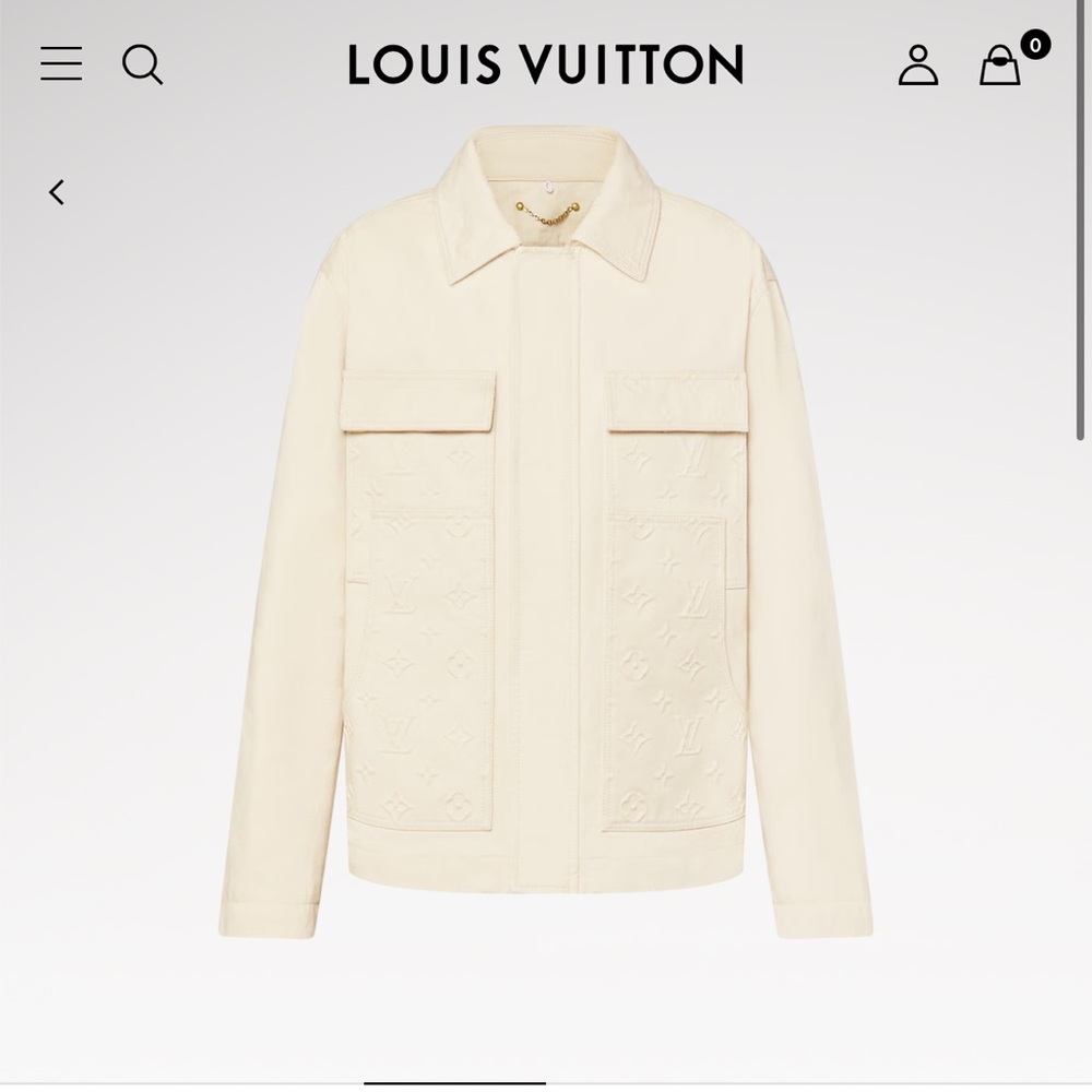 LOUIS VUITTON LV MONOGRAM WORKWEAR DENIM JACKET SIZE 44 WITH SHEARLING COLLAR